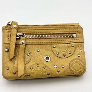 Fossil Mustard Yellow Leather Wallet with Studs
